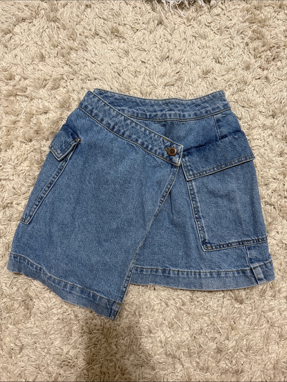 Blue Rain Asymmetrical Denim Wrap Skirt in Classic Blue